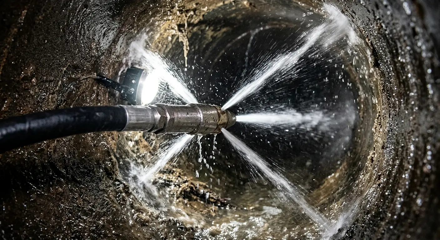 High-pressure hydro jetting nozzle cleaning sewer pipe for Storm Drain Cleaning in Immokalee